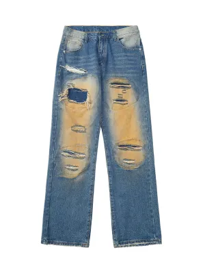 1984 High Street Washed Spray Paint Ripped Jeans