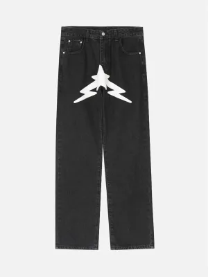 1984 Lightning Pentagram Print Straight Jeans - 1922