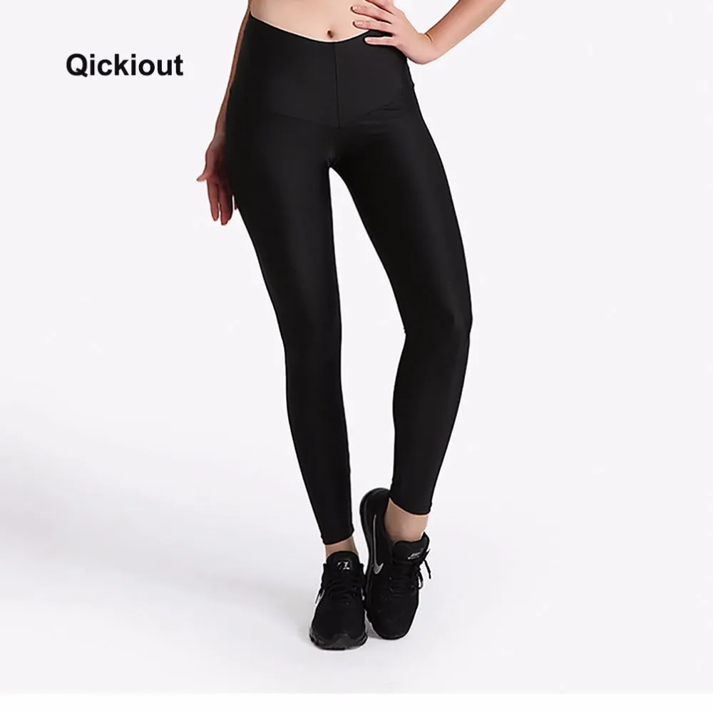 2018 Qickitout Simple Style Women's Christmas Leggings Sexy High Waist Trousers Soild Black Long Fitness shaping Pants