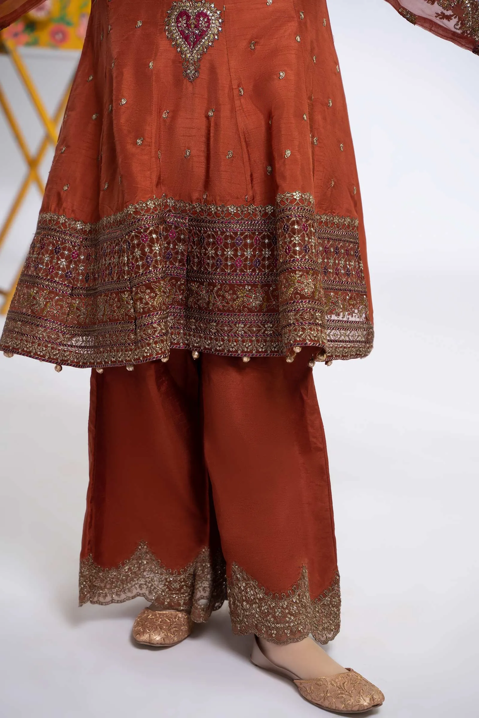 3 Piece Embroidered Raw Silk Suit | MKS-EF24-46