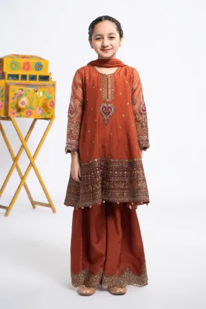 3 Piece Embroidered Raw Silk Suit | MKS-EF24-46