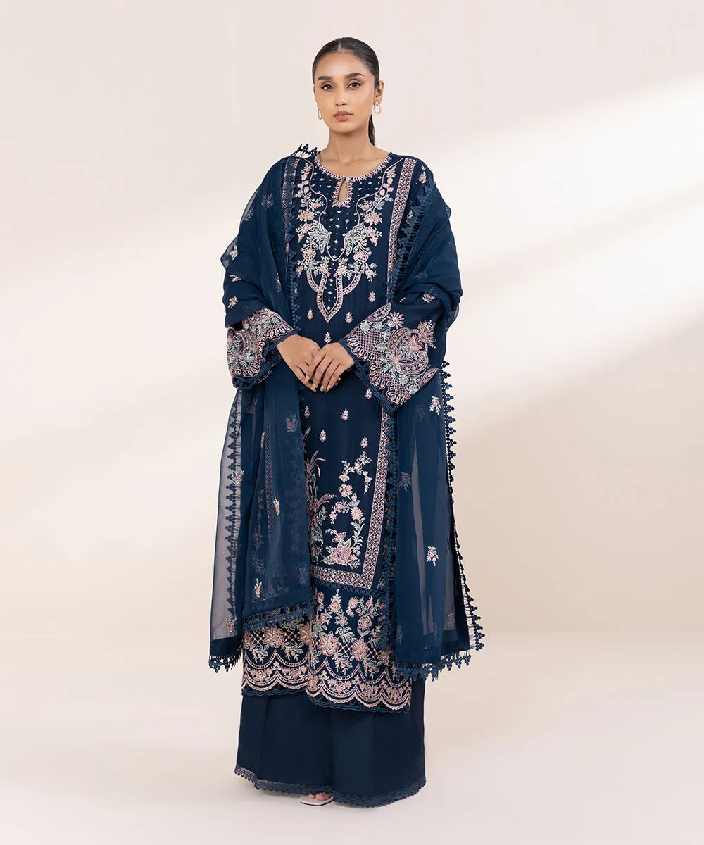 3 Piece - Embroidered Raw Silk Suit