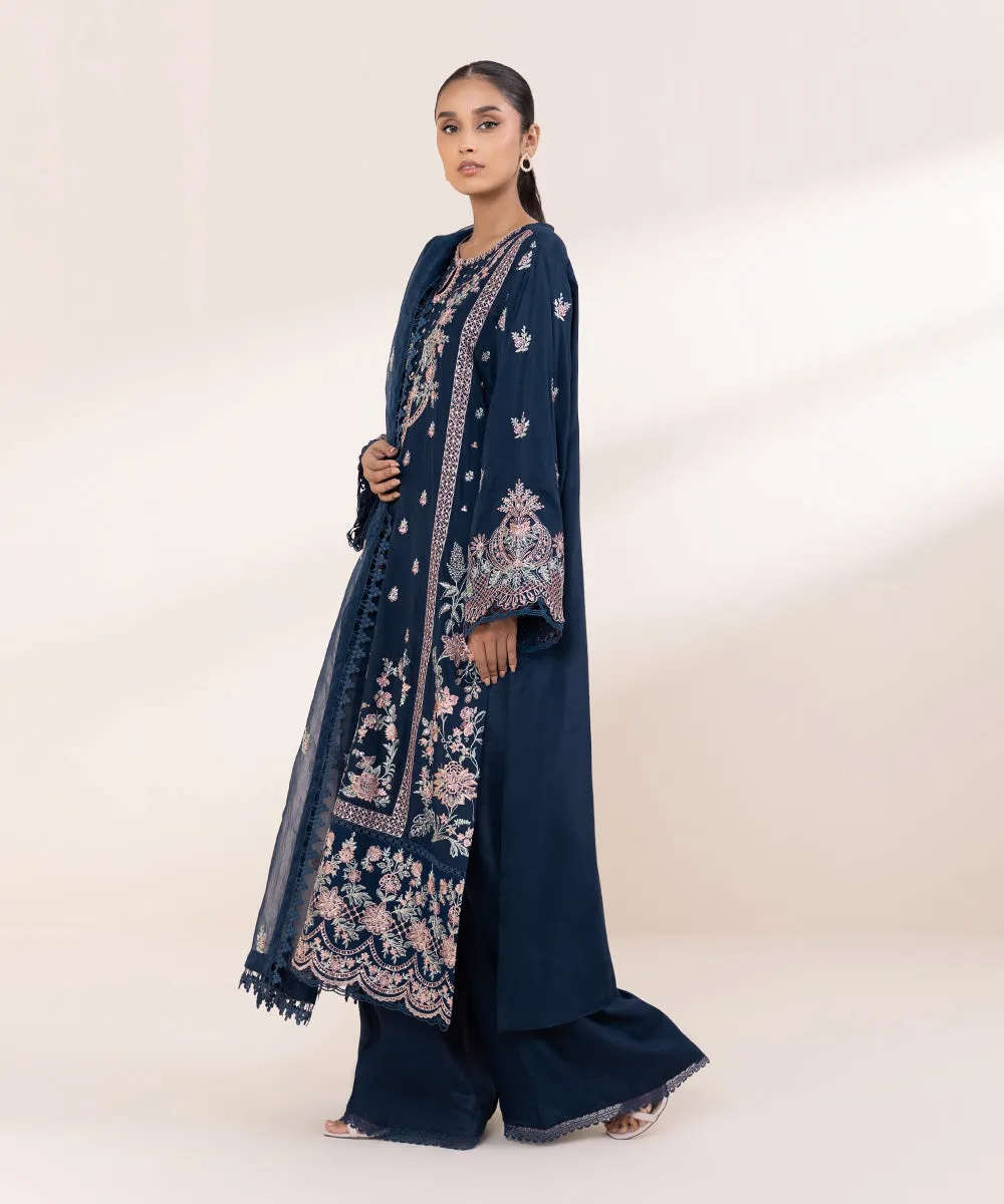 3 Piece - Embroidered Raw Silk Suit