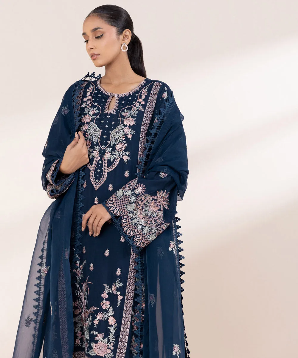 3 Piece - Embroidered Raw Silk Suit