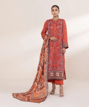 3 Piece - Printed Silk Suit