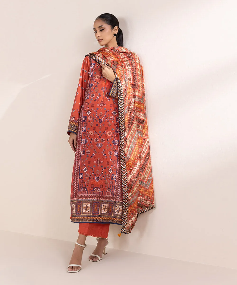 3 Piece - Printed Silk Suit