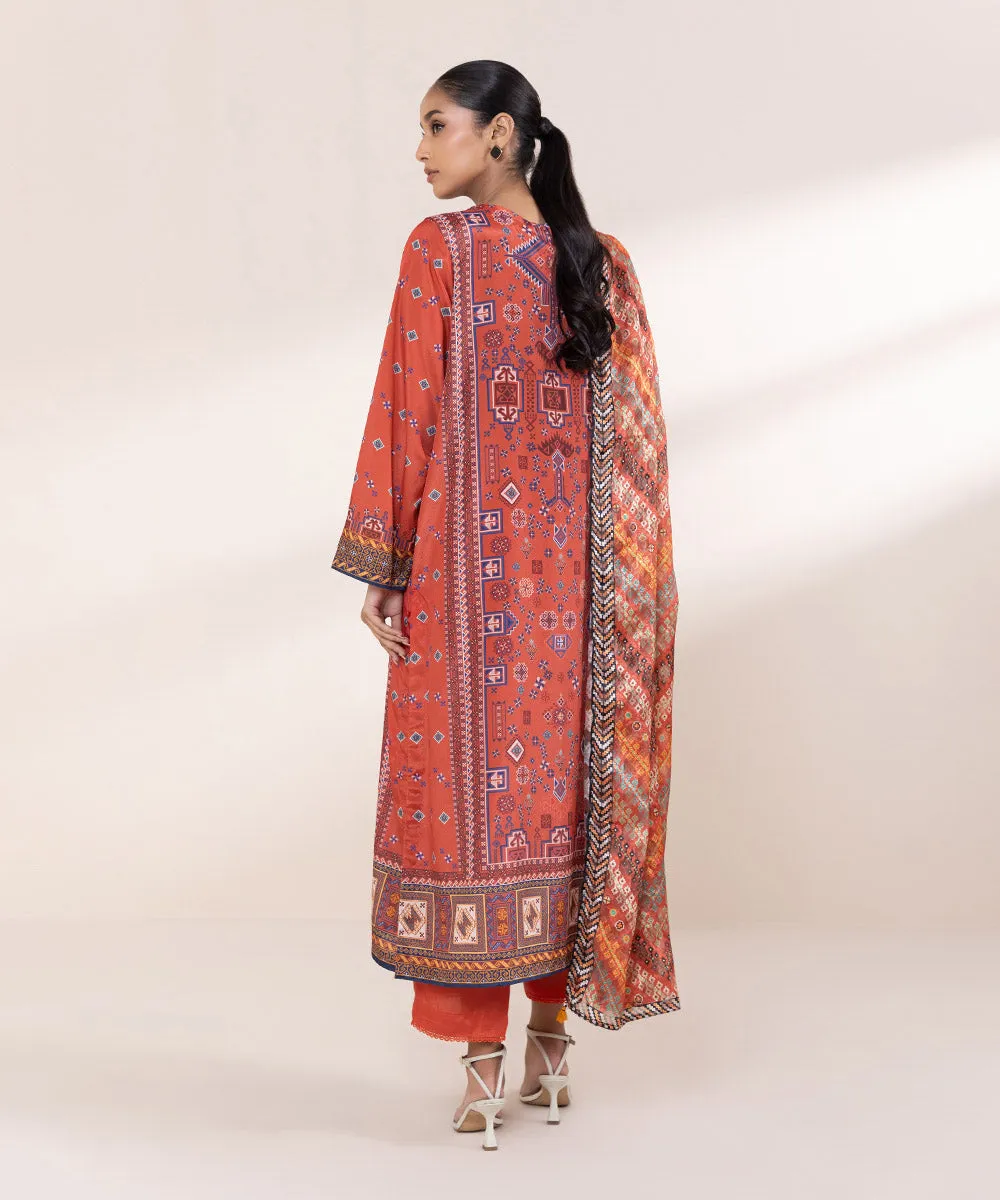 3 Piece - Printed Silk Suit