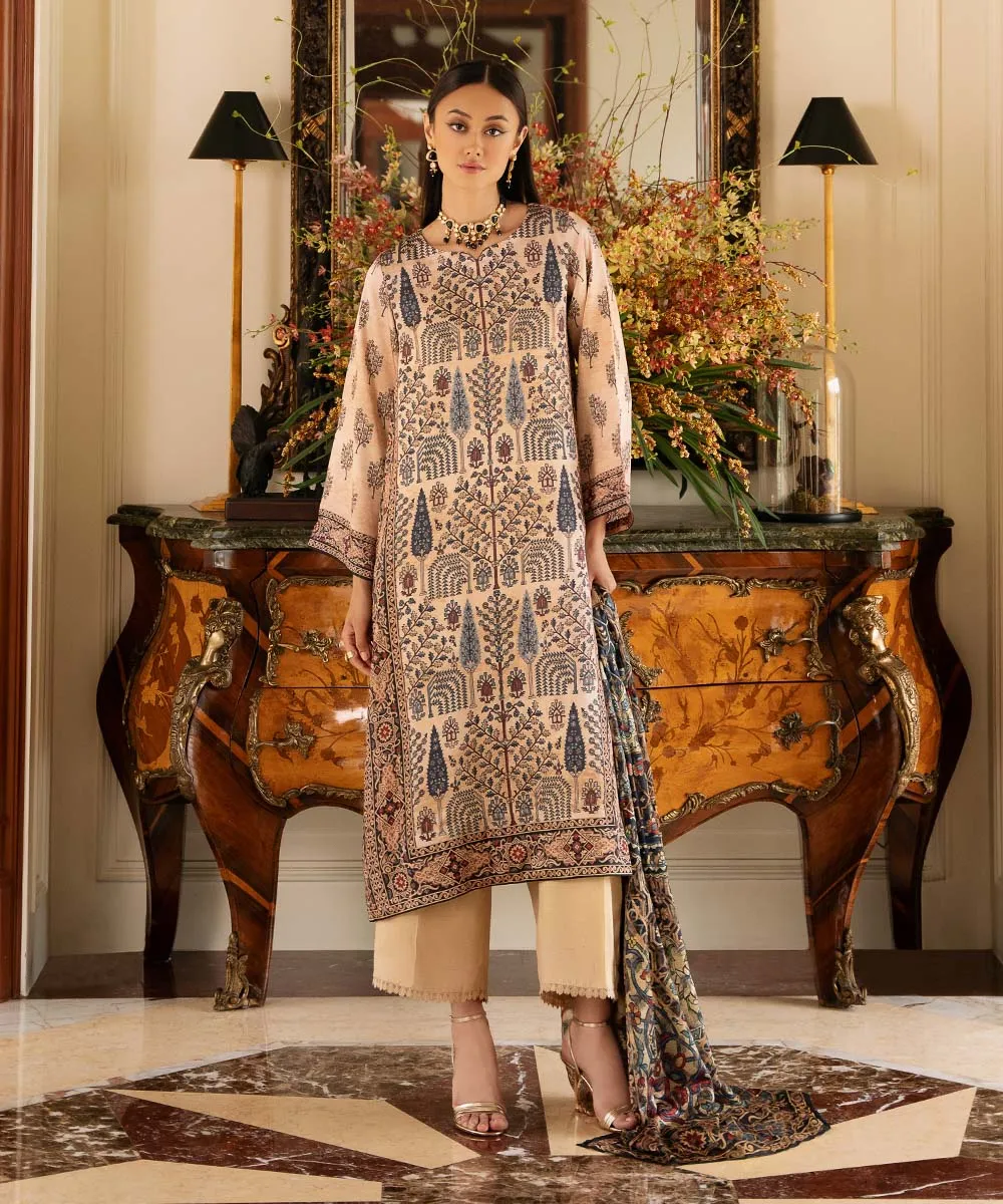 3 Piece - Printed Silk Suit