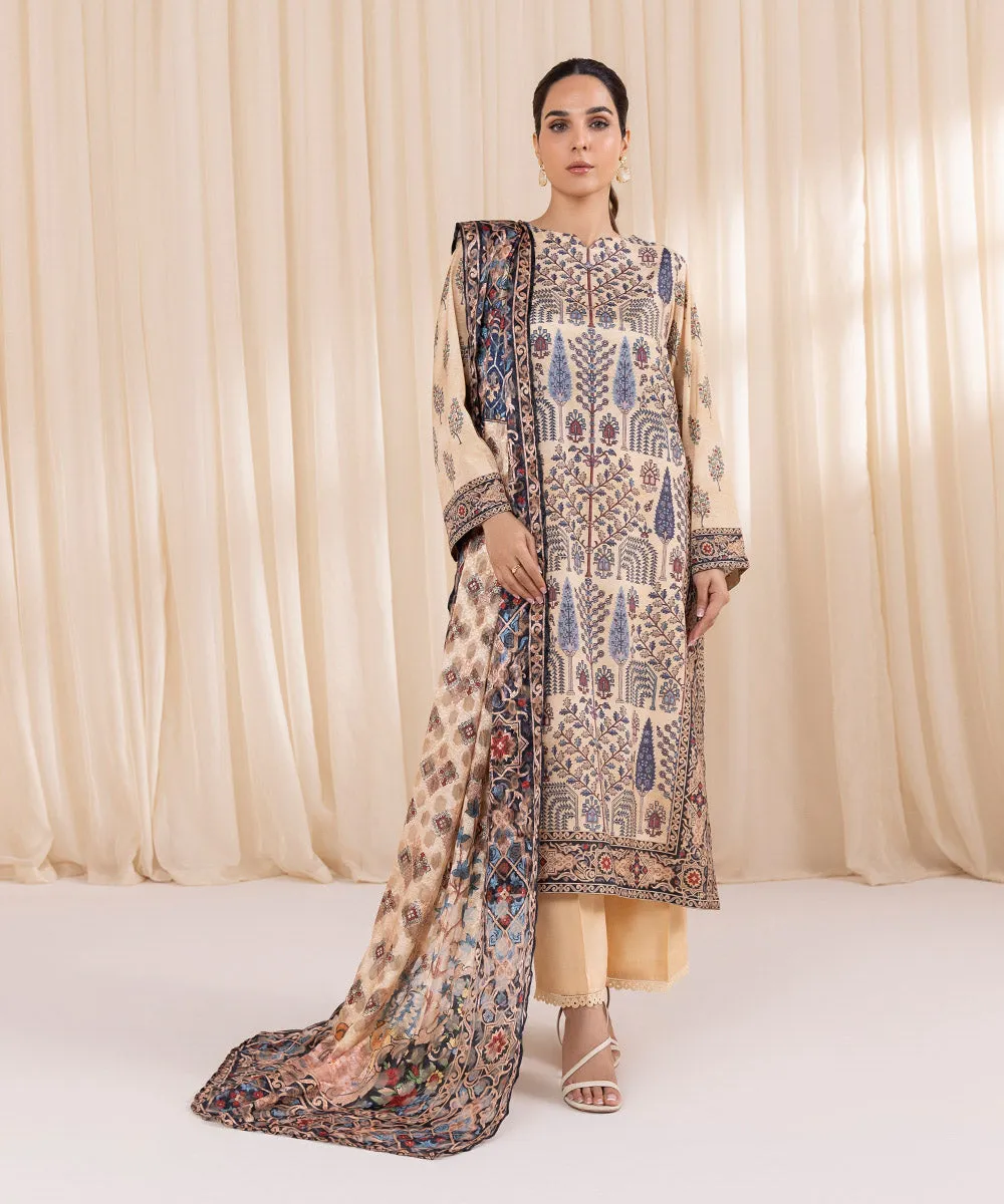 3 Piece - Printed Silk Suit