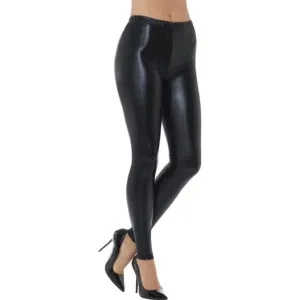 80s Metallic Disco Leggings - Black