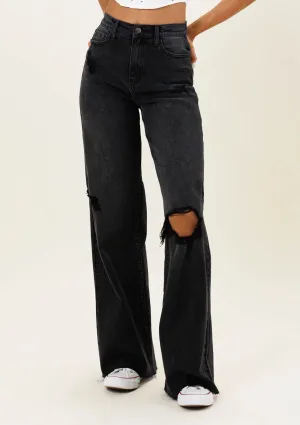 90's Baby Wide Vintage Black Jeans-Vibrant M.I.U