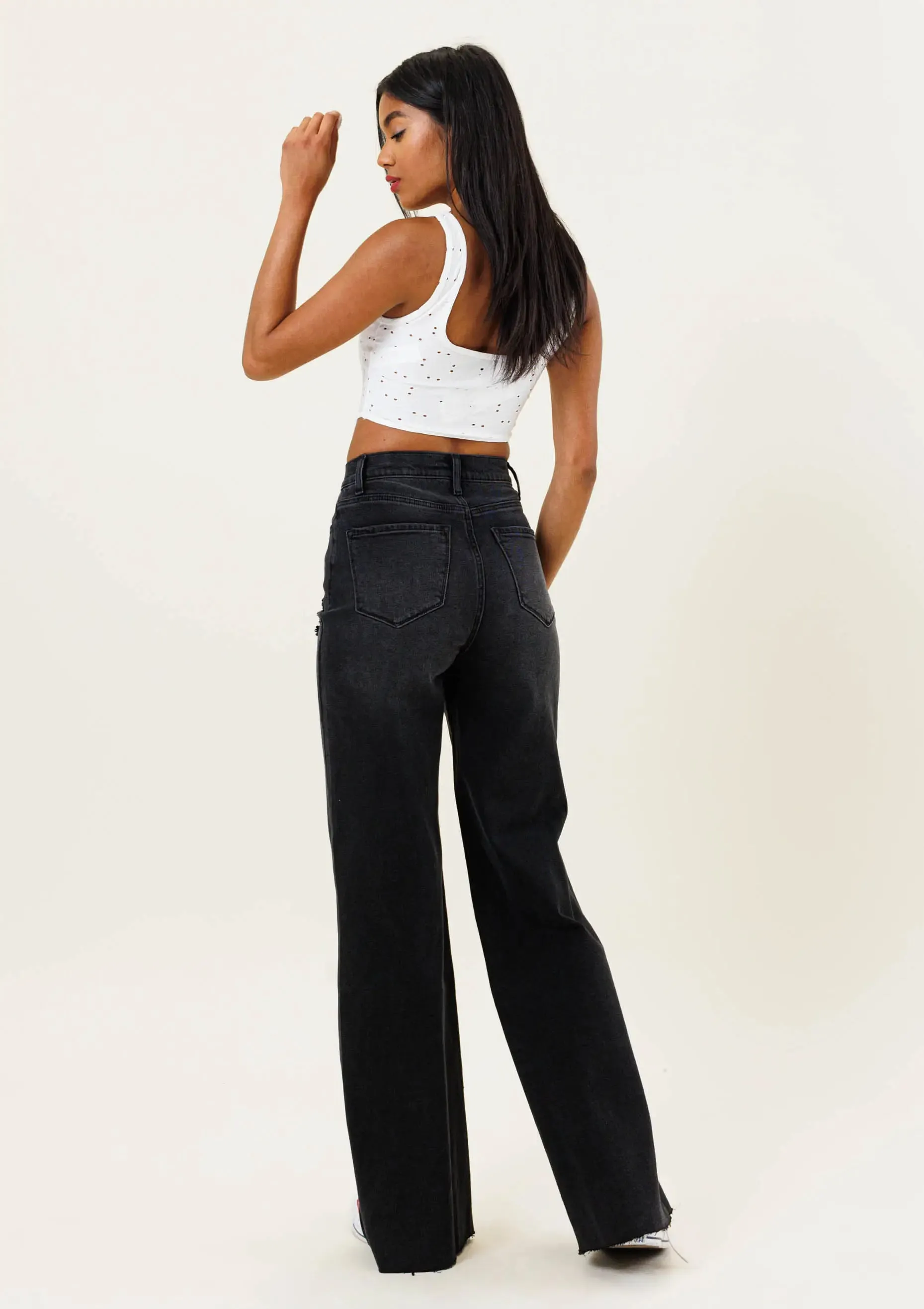 90's Baby Wide Vintage Black Jeans-Vibrant M.I.U