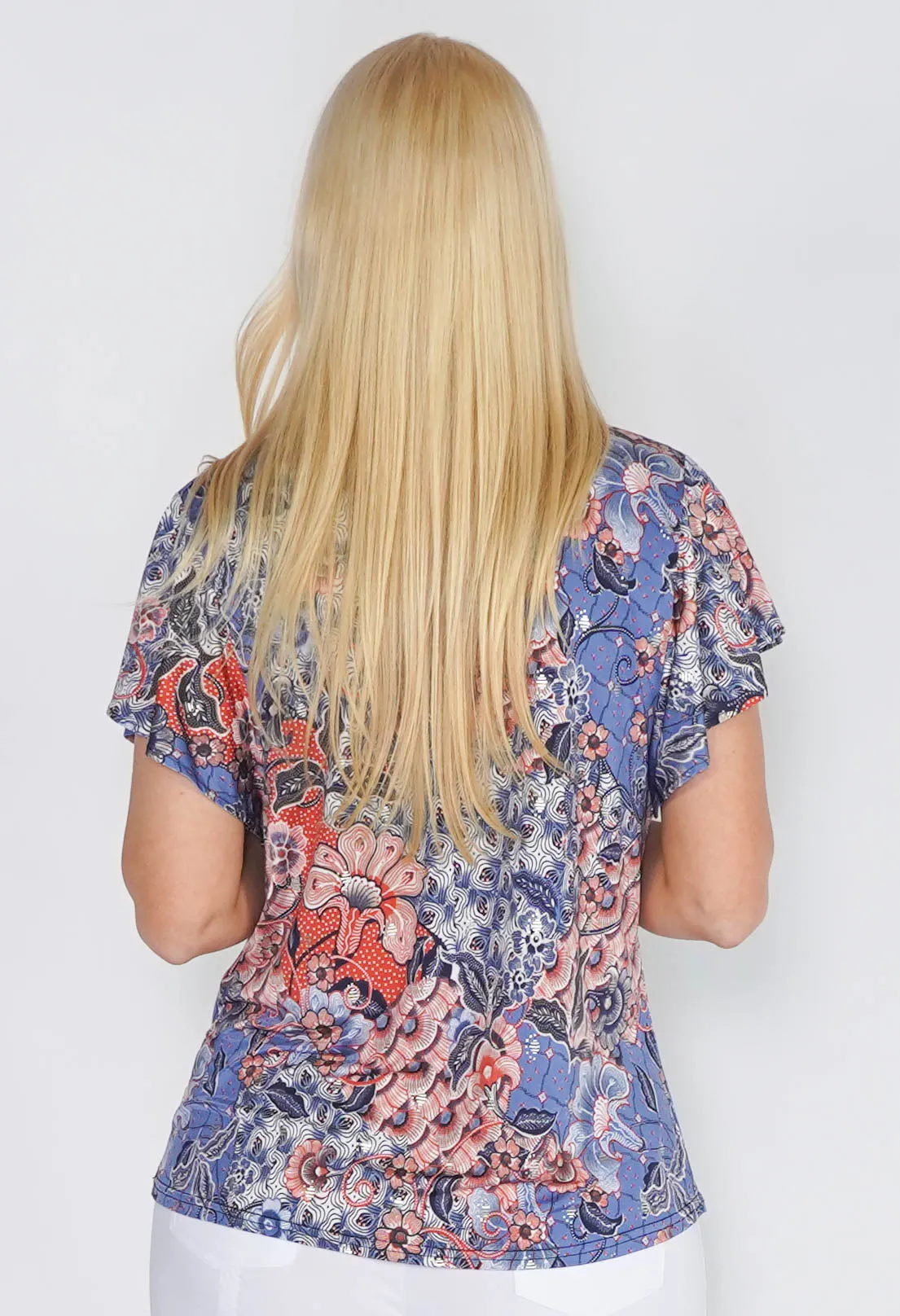 ABSTRACT FLORAL PRINT TOP WITH NECK DETAIL