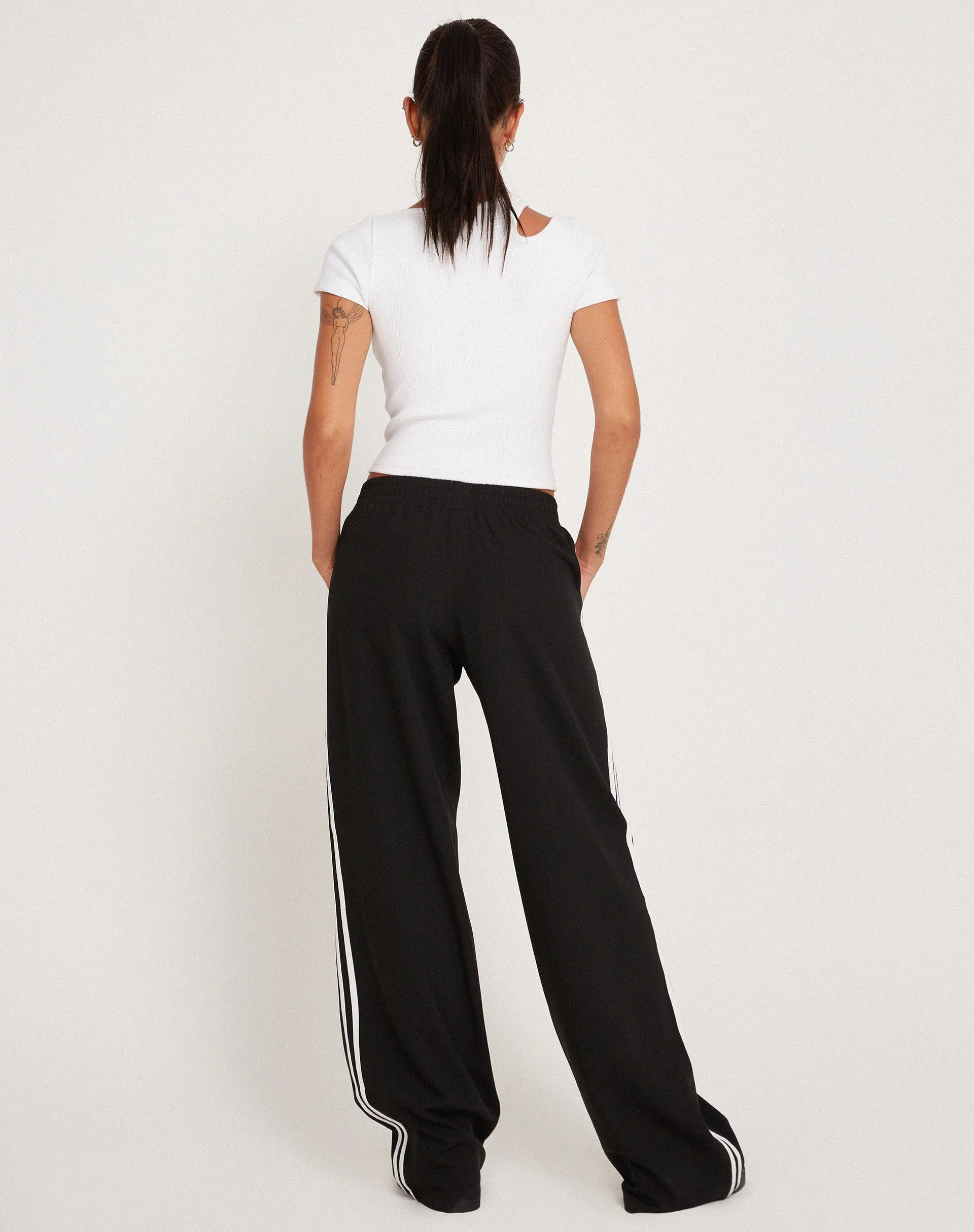 Bennett Wide Leg Trouser in Tailoring Black with White Stripe