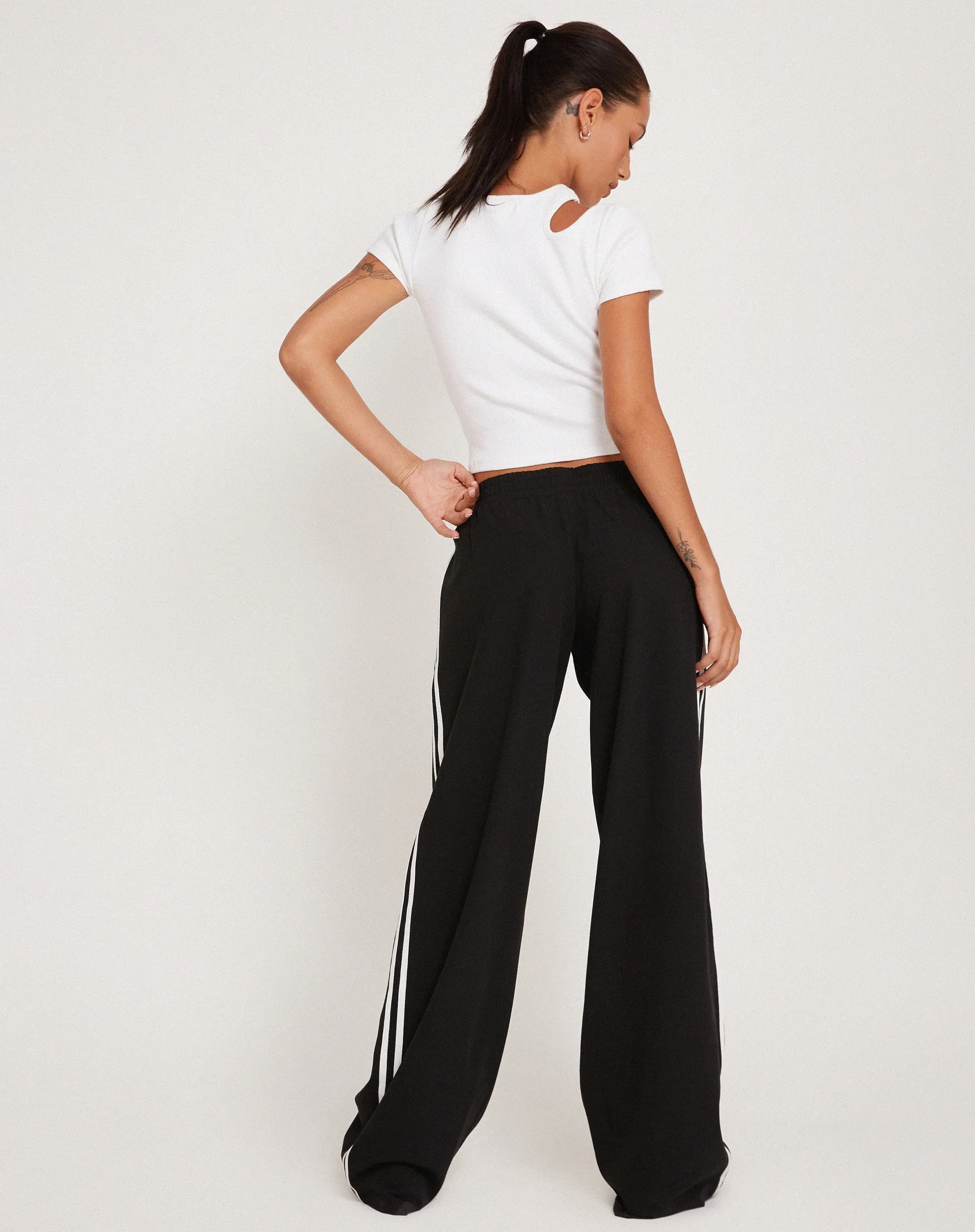 Bennett Wide Leg Trouser in Tailoring Black with White Stripe