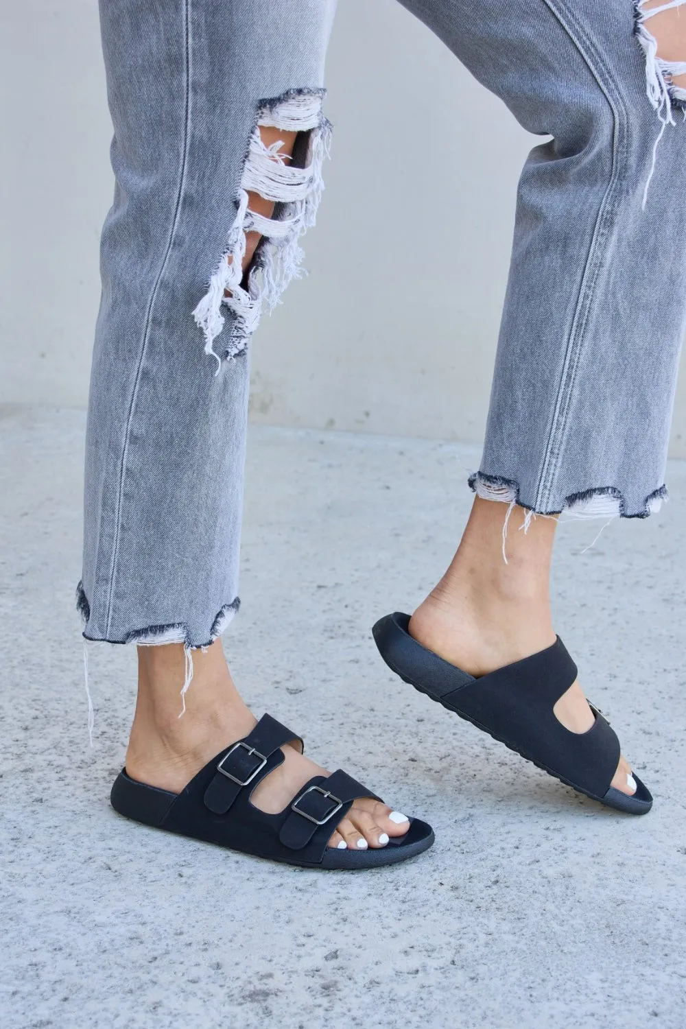 Black Double Buckle Open Toe Sandals