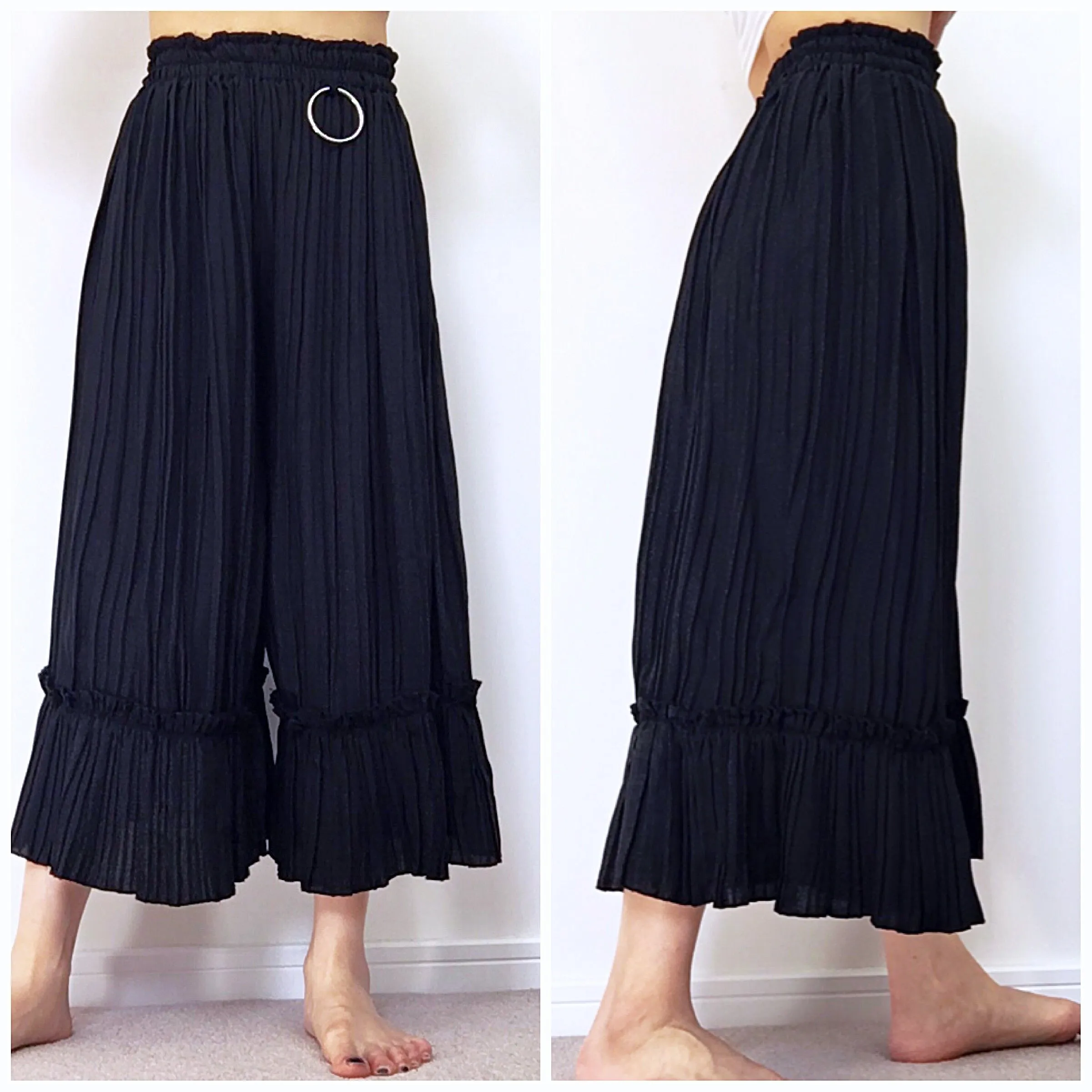 BLACK PLEATED CULOTTES PANTS TROUSERS