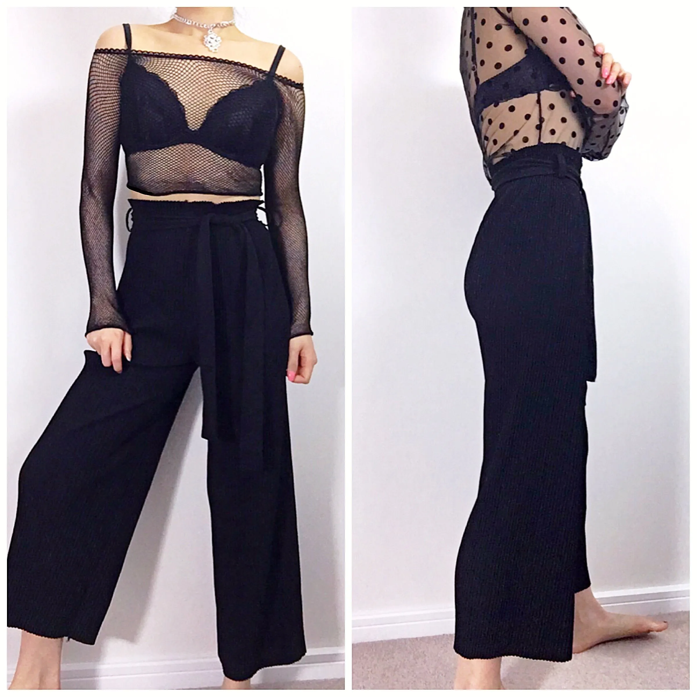 BLACK PLEATED PANTS TROUSERS