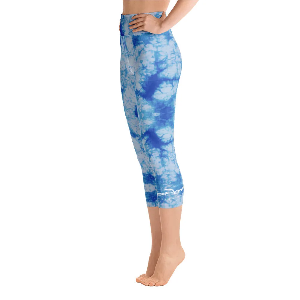 Blue Tie Dye Yoga Capri Leggings