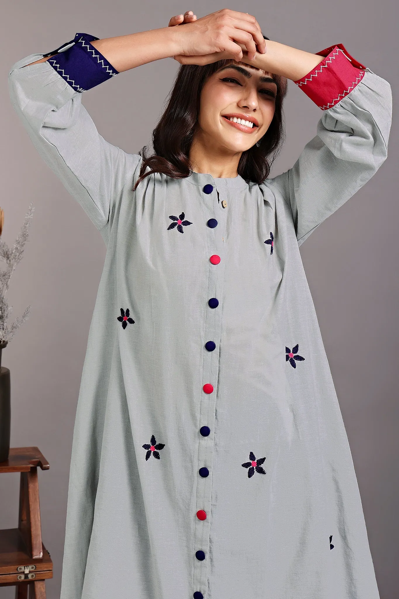 button down gather tunic - sea salt & parijat pink