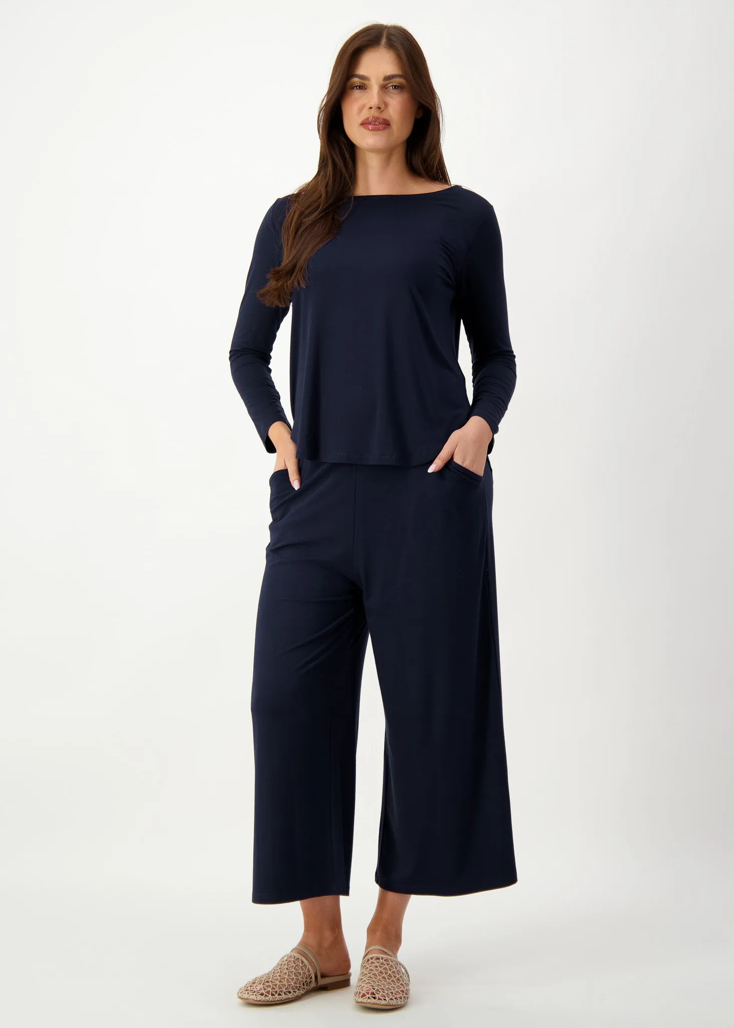 Ciara 7/8 Length Bamboo Culotte Pant - Navy