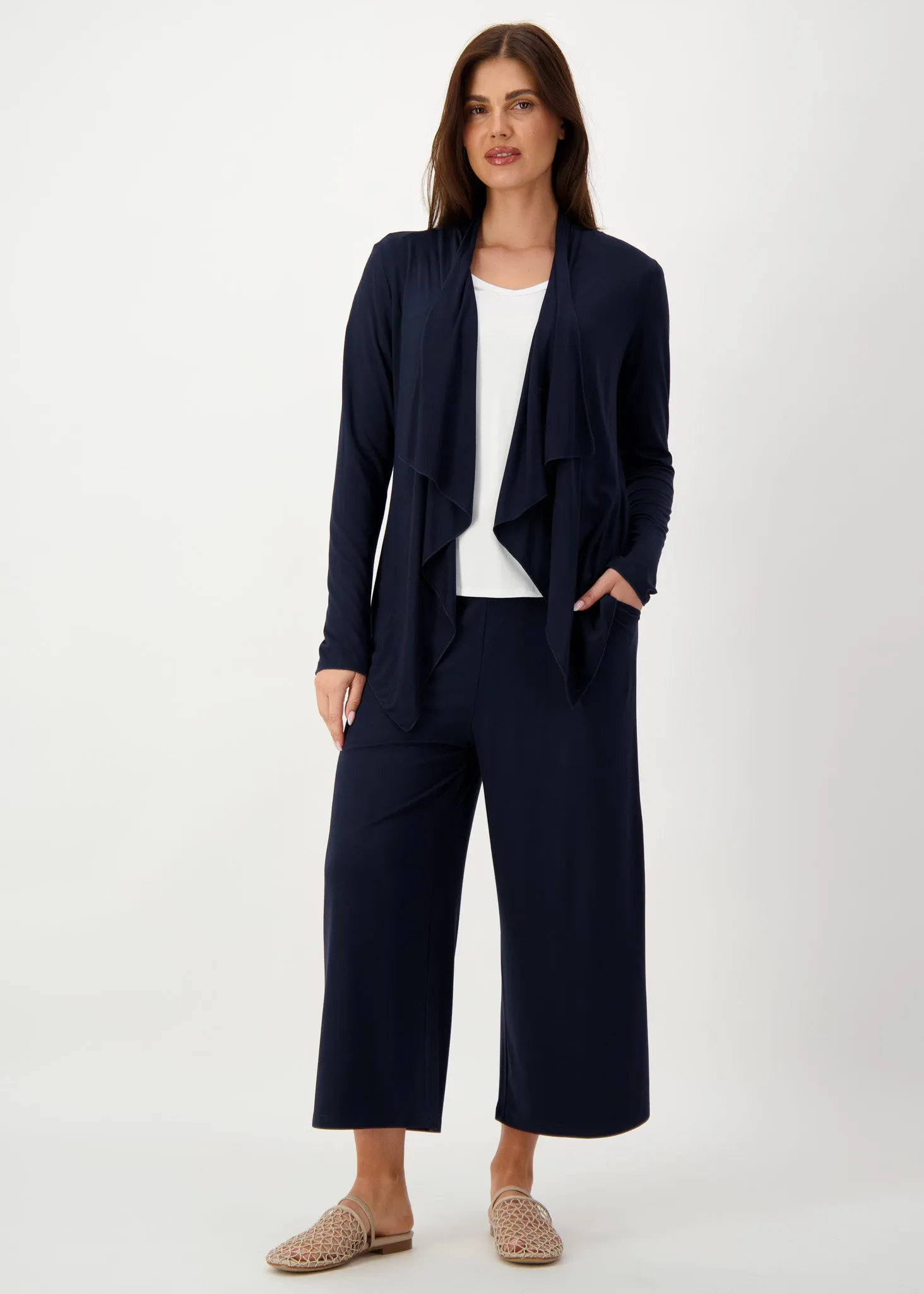 Ciara 7/8 Length Bamboo Culotte Pant - Navy