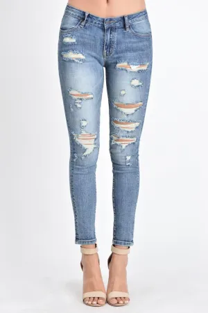 Cropped Distressed Skinny Fit Jeans