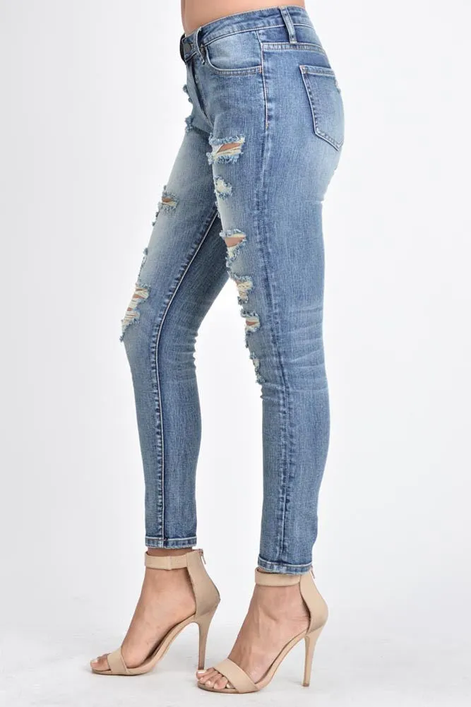 Cropped Distressed Skinny Fit Jeans