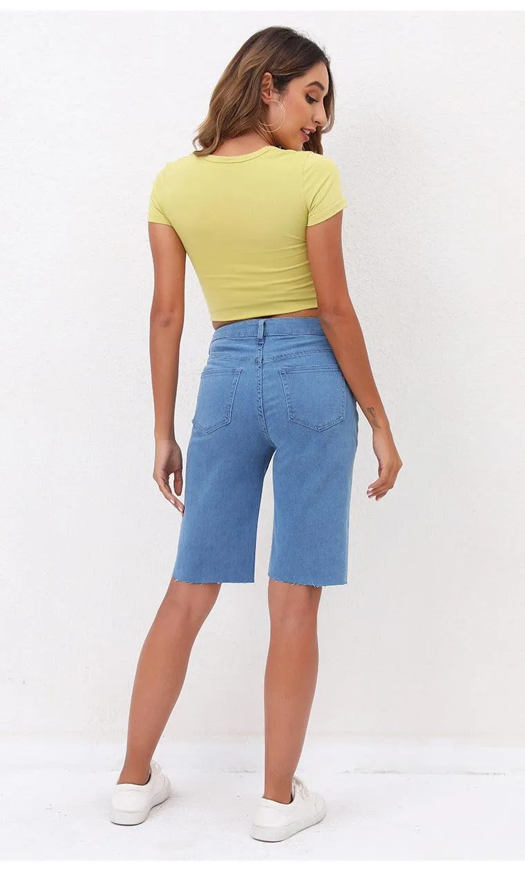 Denim Bermuda shorts length jeans in stretch