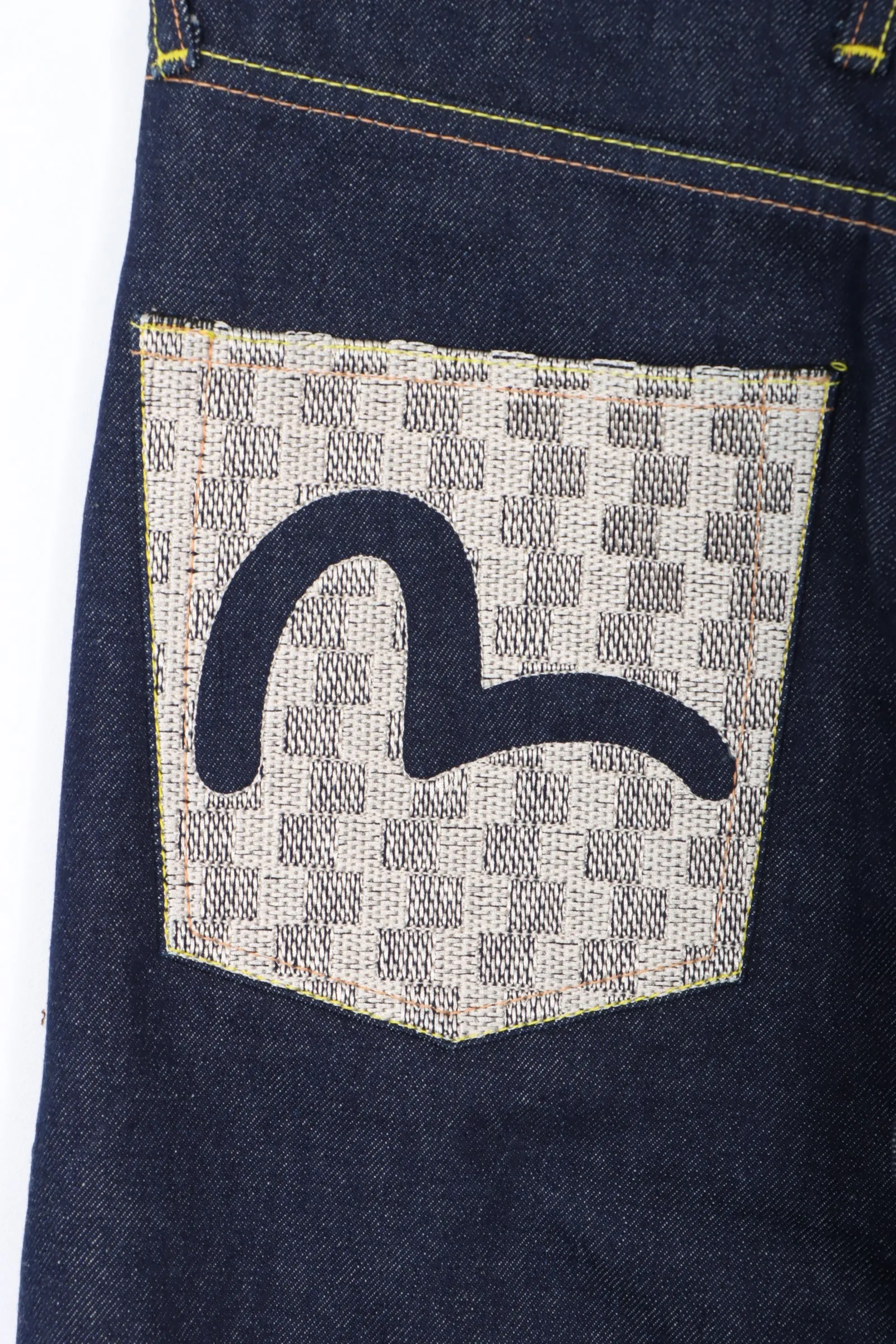 EVISU Seagull Logo Embroidered Checker Pockets Y2K Jeans (30)