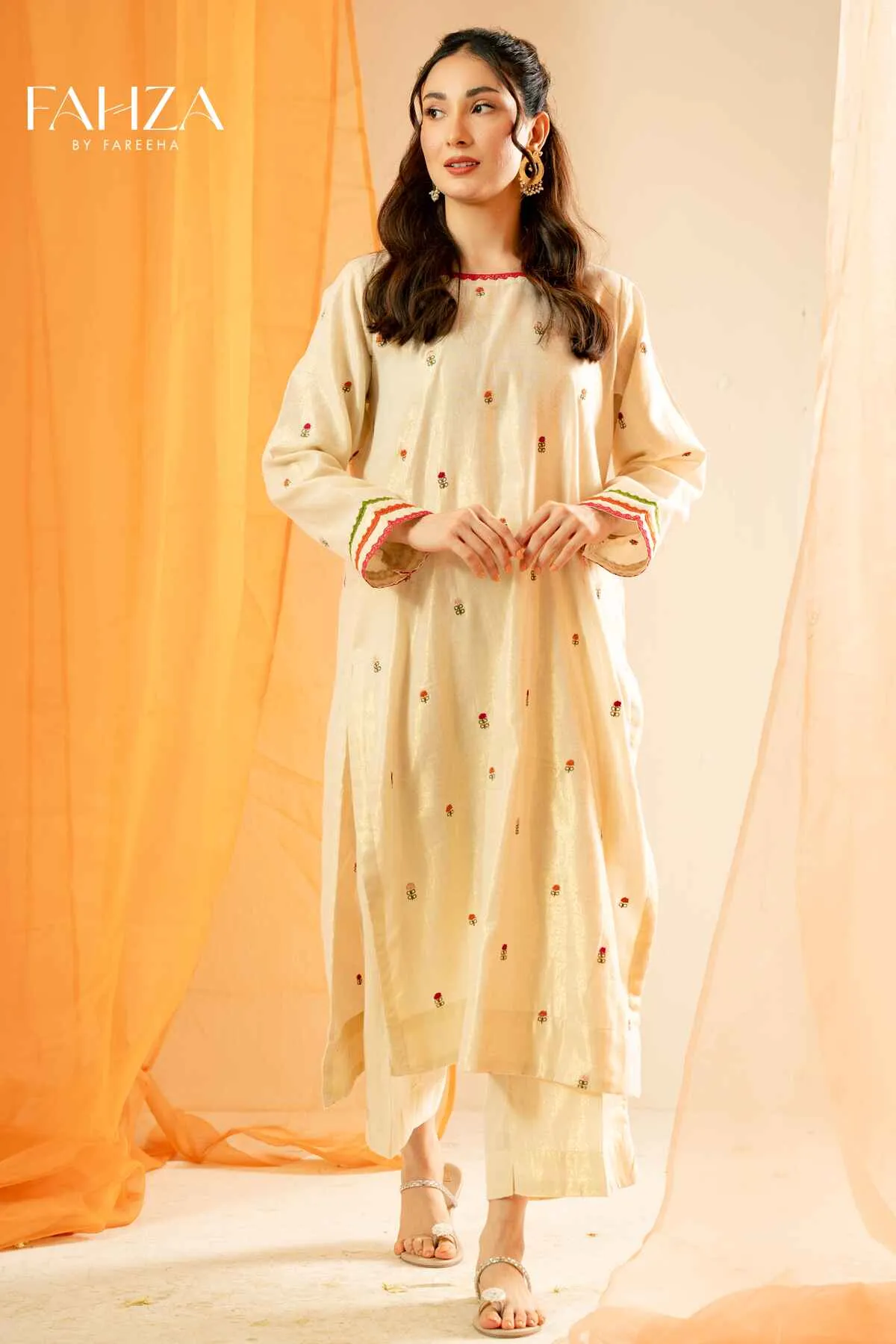 Fahza by Fareeha - Moonlight - Cream White - 2 Piece