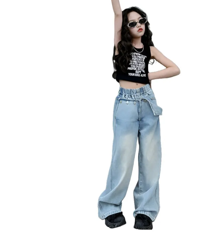 Flap Denim Wide Leg Denim Jeans