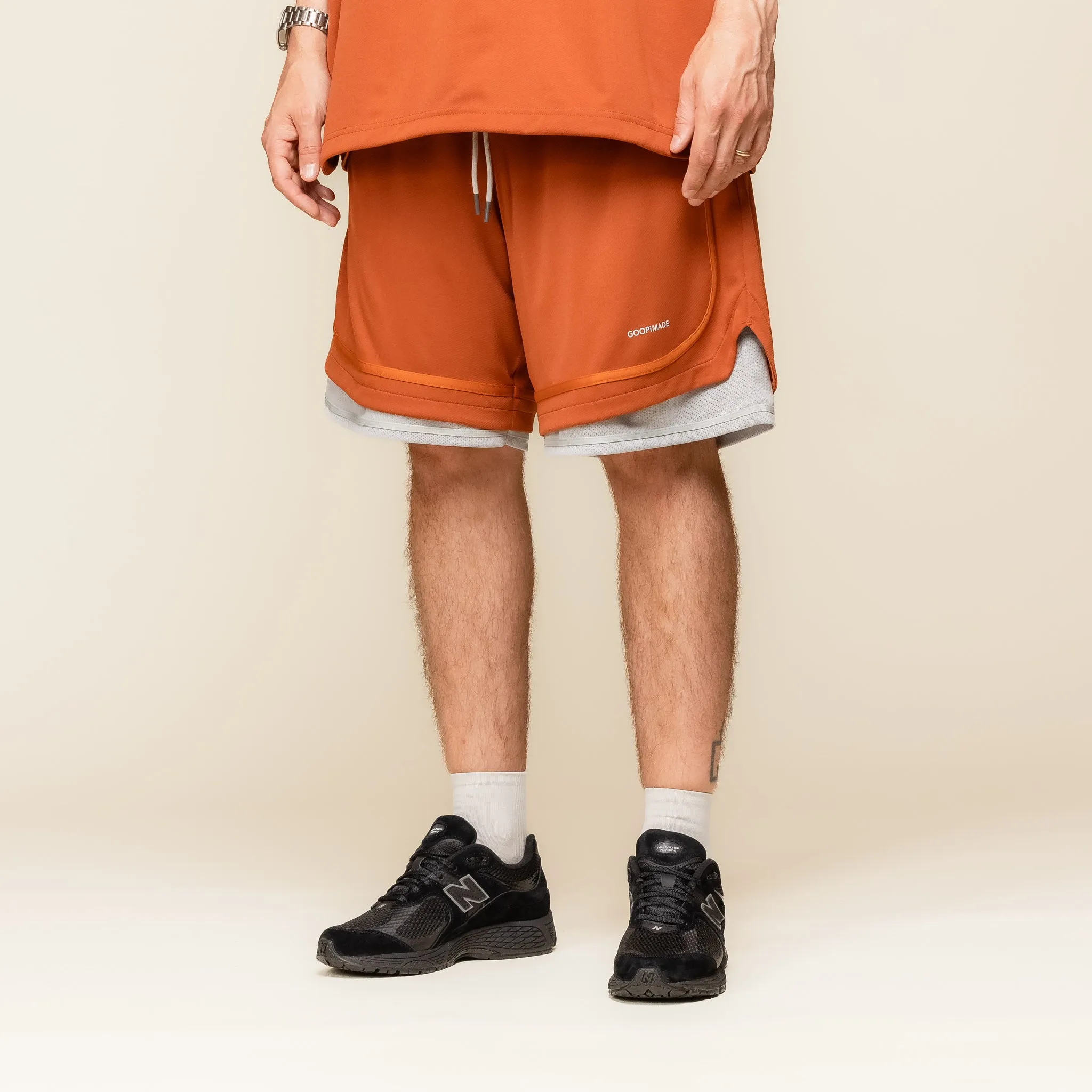 GOOPiMADE - “Rve-S3” Riverside Track Shorts - Pumpkin