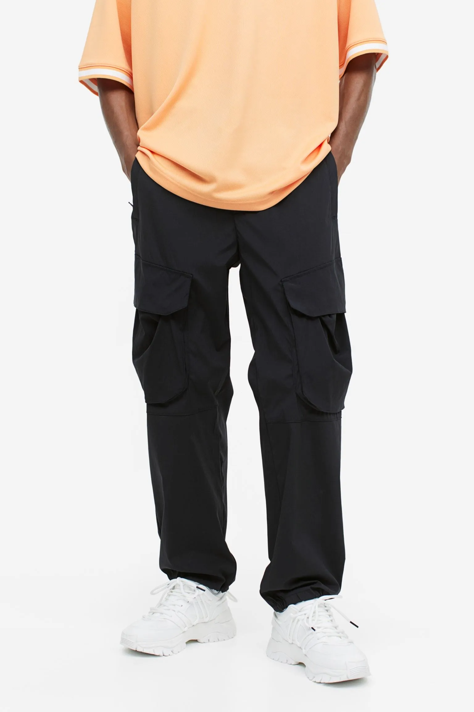 H&M Relaxed Fit Nylon Cargo Pants, black