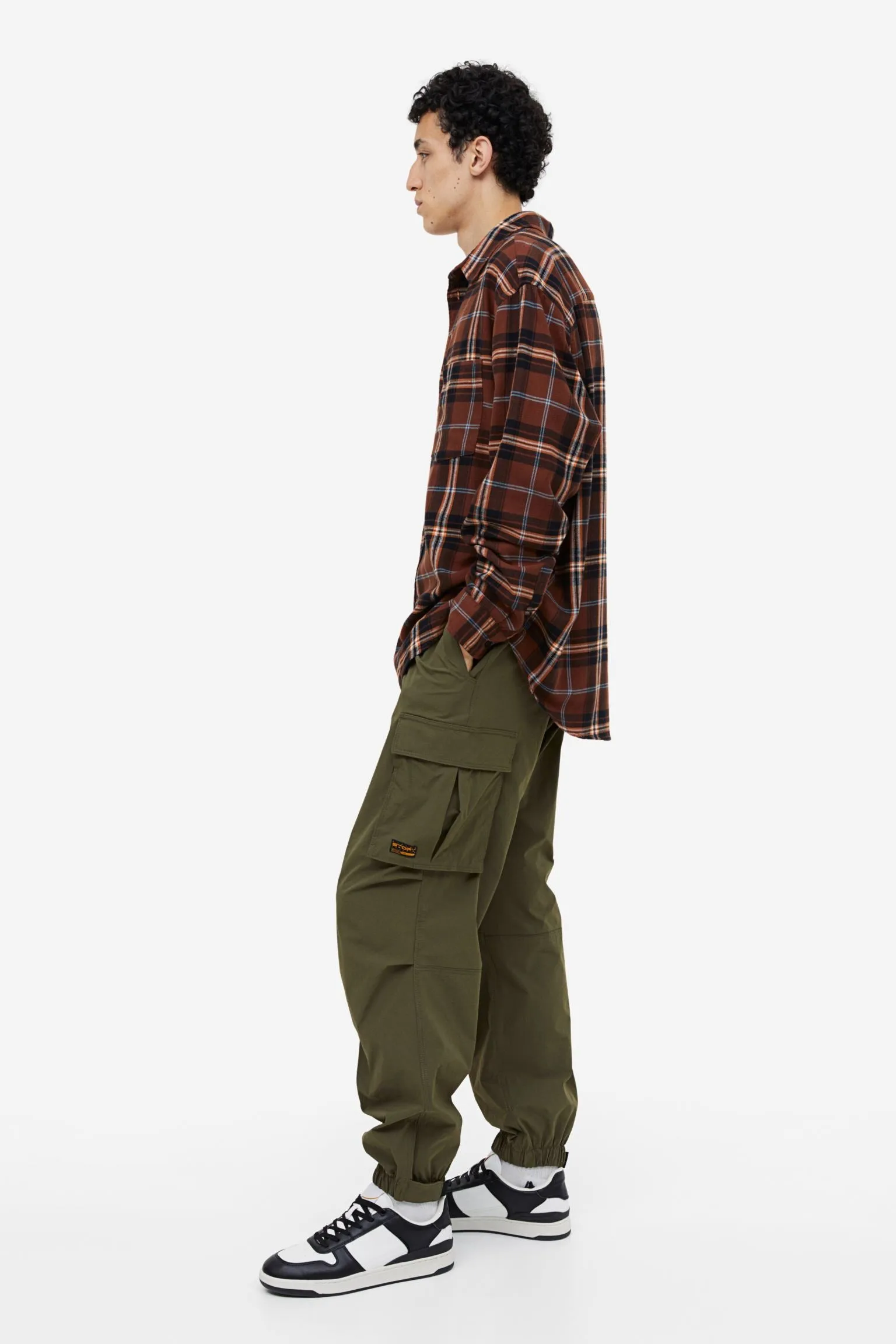 H&M Relaxed Fit Nylon Cargo Pants, Khaki