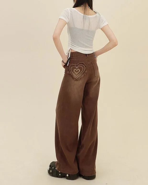 Heart Pocket Brown Jeans