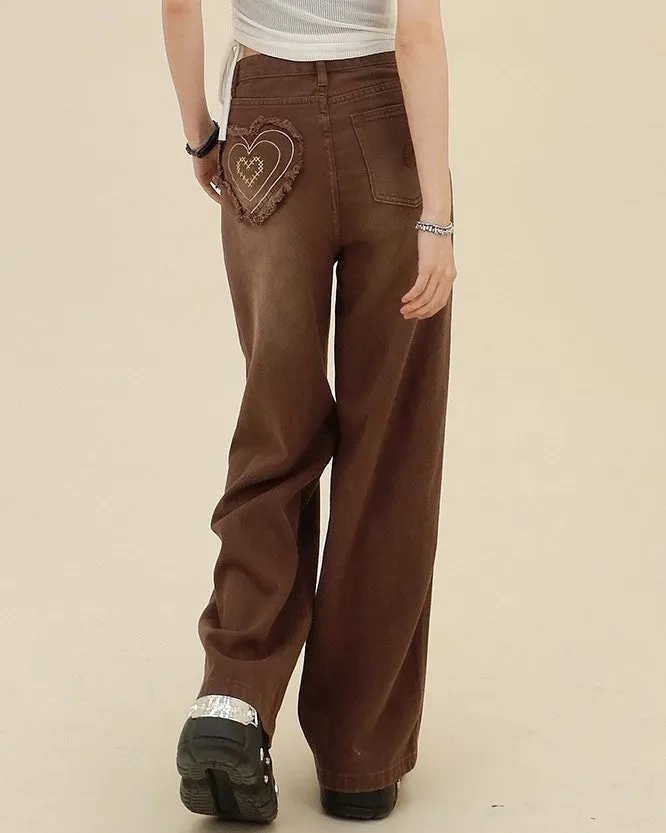 Heart Pocket Brown Jeans