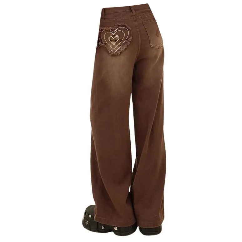 Heart Pocket Brown Jeans