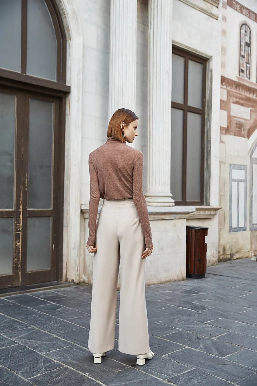 Irregular high-waisted wide-leg trousers