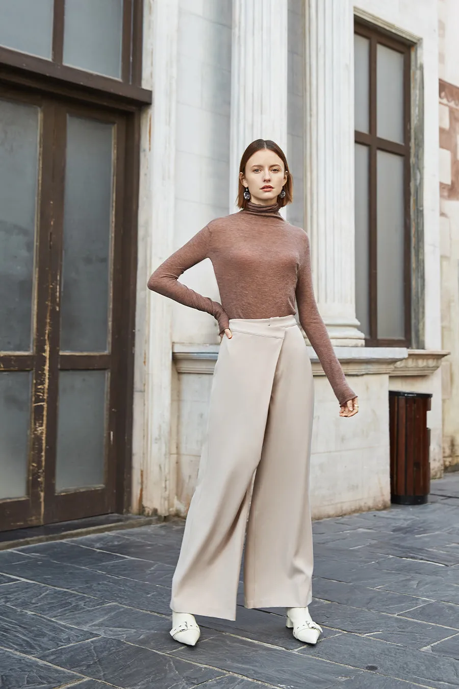 Irregular high-waisted wide-leg trousers