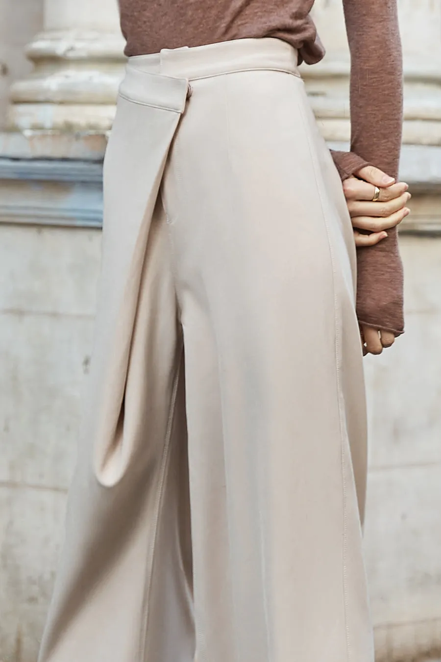 Irregular high-waisted wide-leg trousers