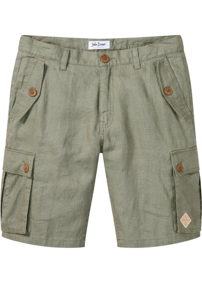 John Baner Jeanswear Linen Relaxed Shorts, Green