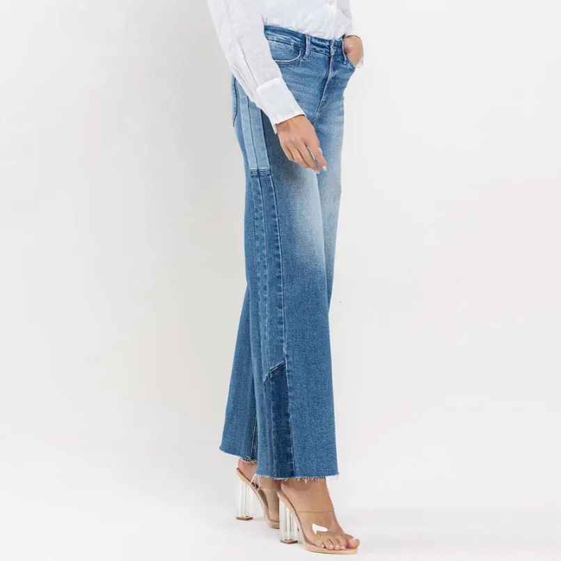 Kelsey High Rise Side Contrast Wide Leg Jeans