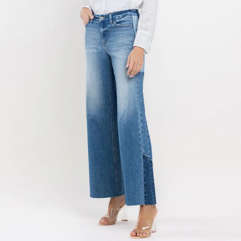 Kelsey High Rise Side Contrast Wide Leg Jeans