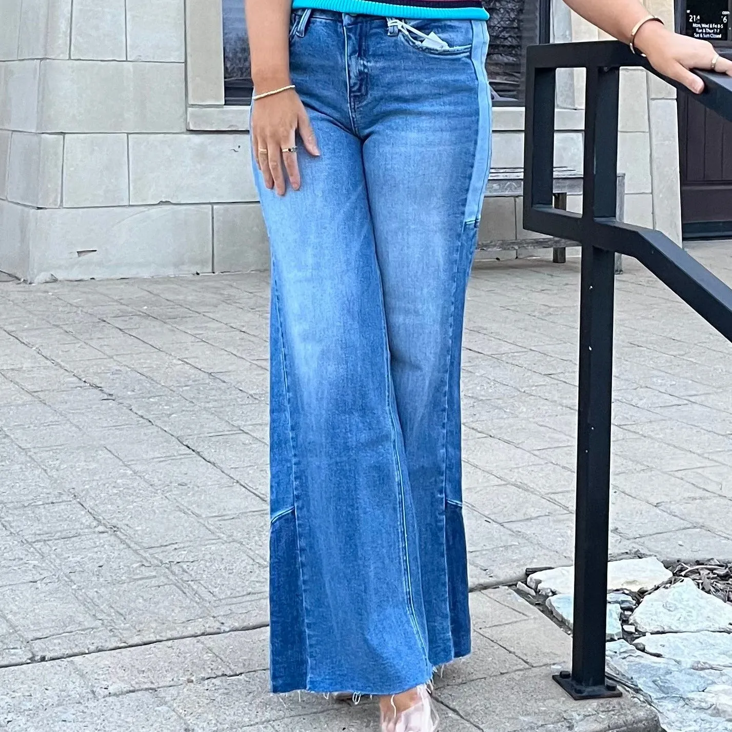 Kelsey High Rise Side Contrast Wide Leg Jeans