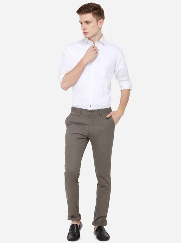 Khaki Solid Super Slim Fit Casual Trouser | Greenfibre