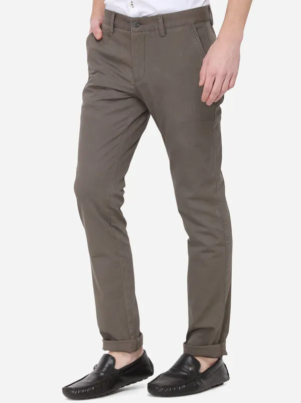 Khaki Solid Super Slim Fit Casual Trouser | Greenfibre