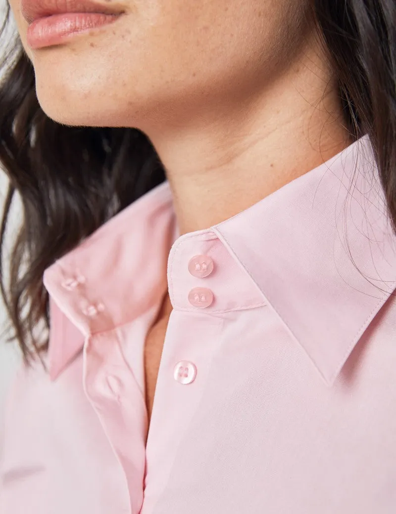 Light Pink Fitted Shirt with High Long Collar - Single Cuff