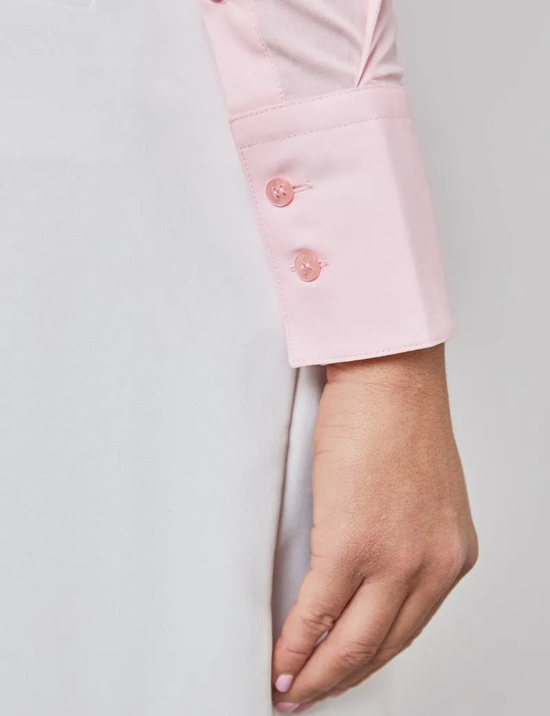 Light Pink Fitted Shirt with High Long Collar - Single Cuff