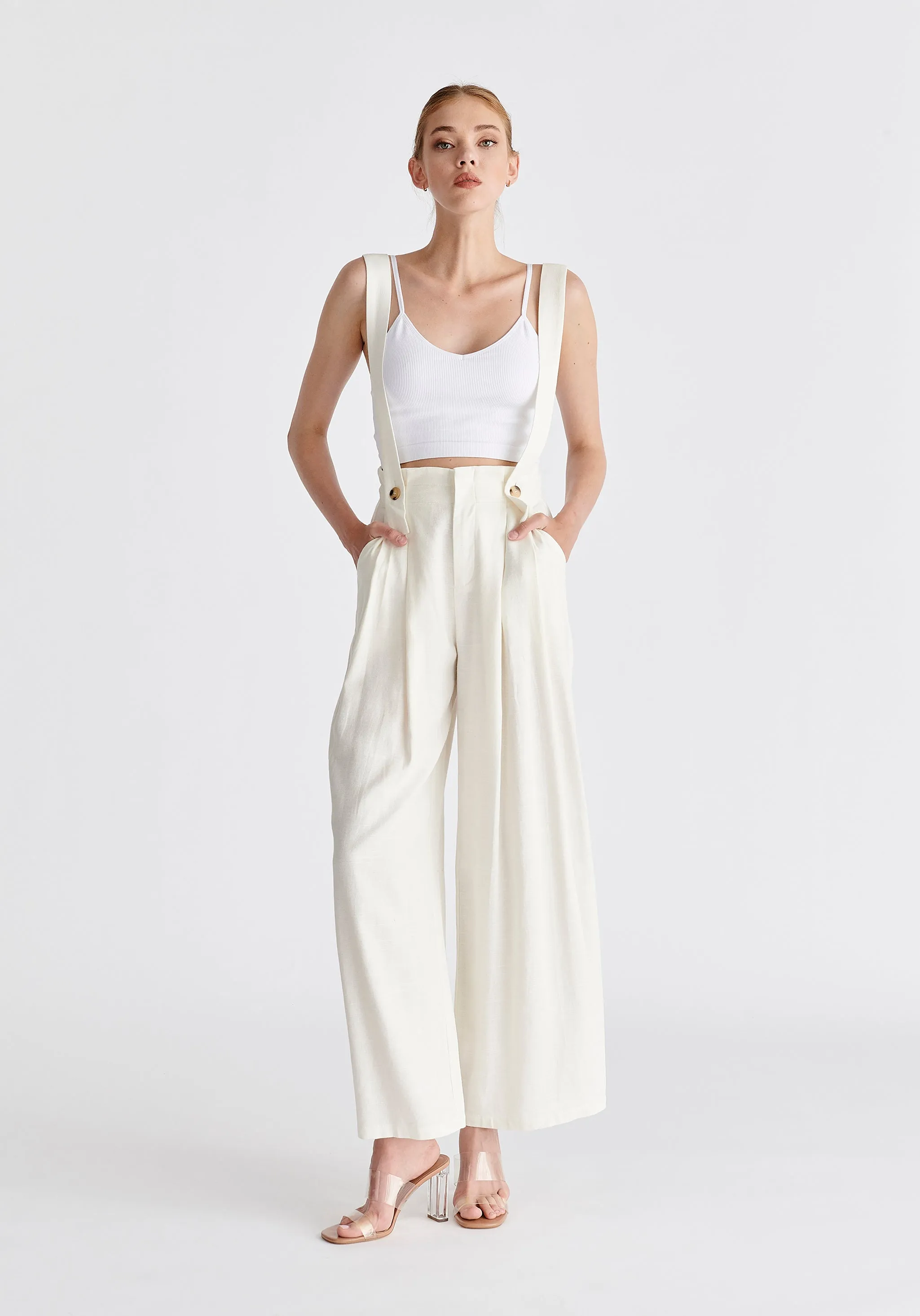 Linen Blend Detachable Suspender Trousers